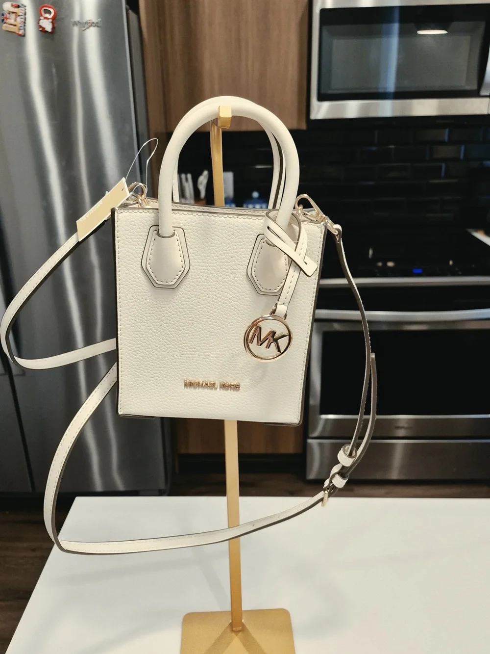 Michael Kors Ivory Mini Crossbody Bag with Gold MK Charm